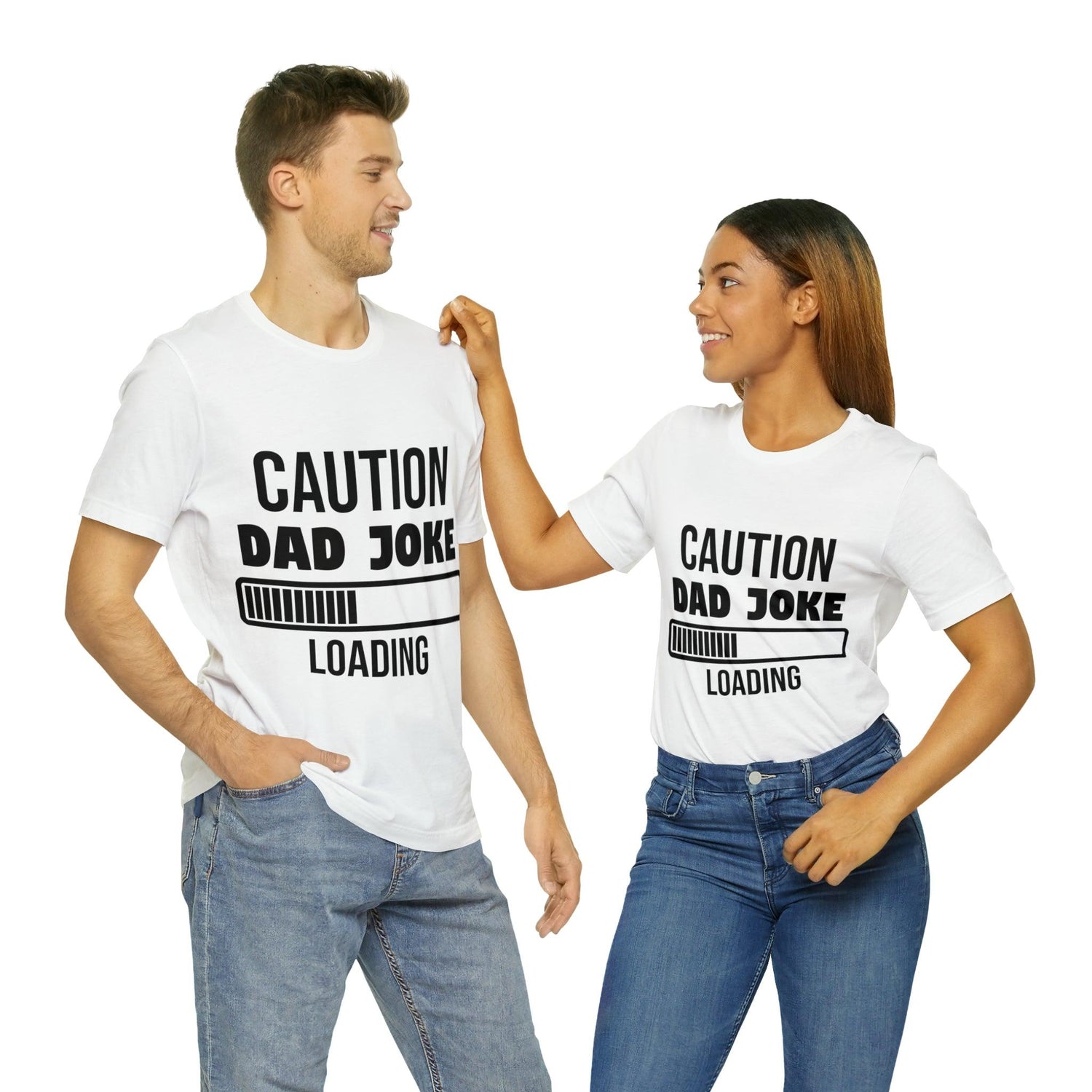 Caution Dad Joke Loading Unisex Jersey Short Sleeve Tee - MessyBunFun - Your Destination for Stylish Unisex Clothing, Tops and bottoms - MessyBunFun.com