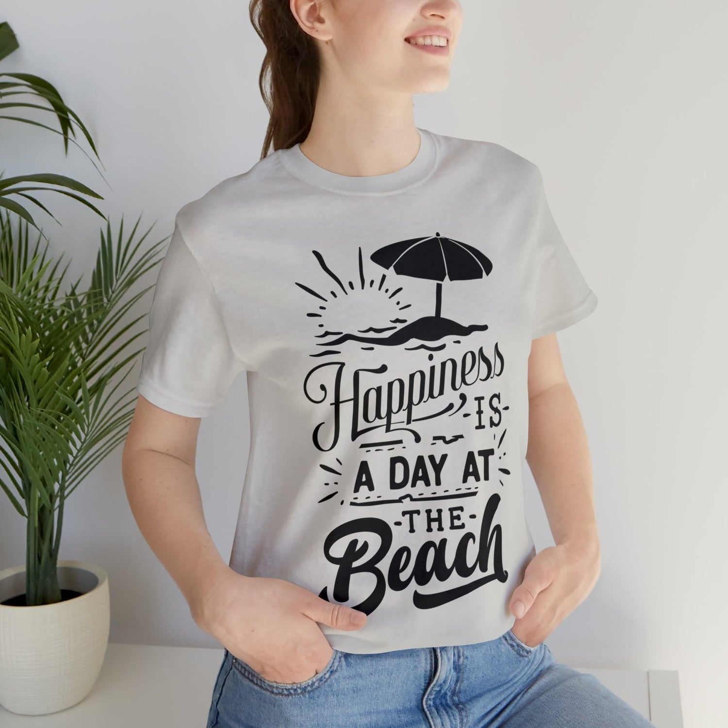 Happiness is a Day at the Beach Unisex Jersey Short Sleeve Tee - MessyBunFun - Your Destination for Stylish Unisex Clothing, Tops and bottoms - MessyBunFun.com