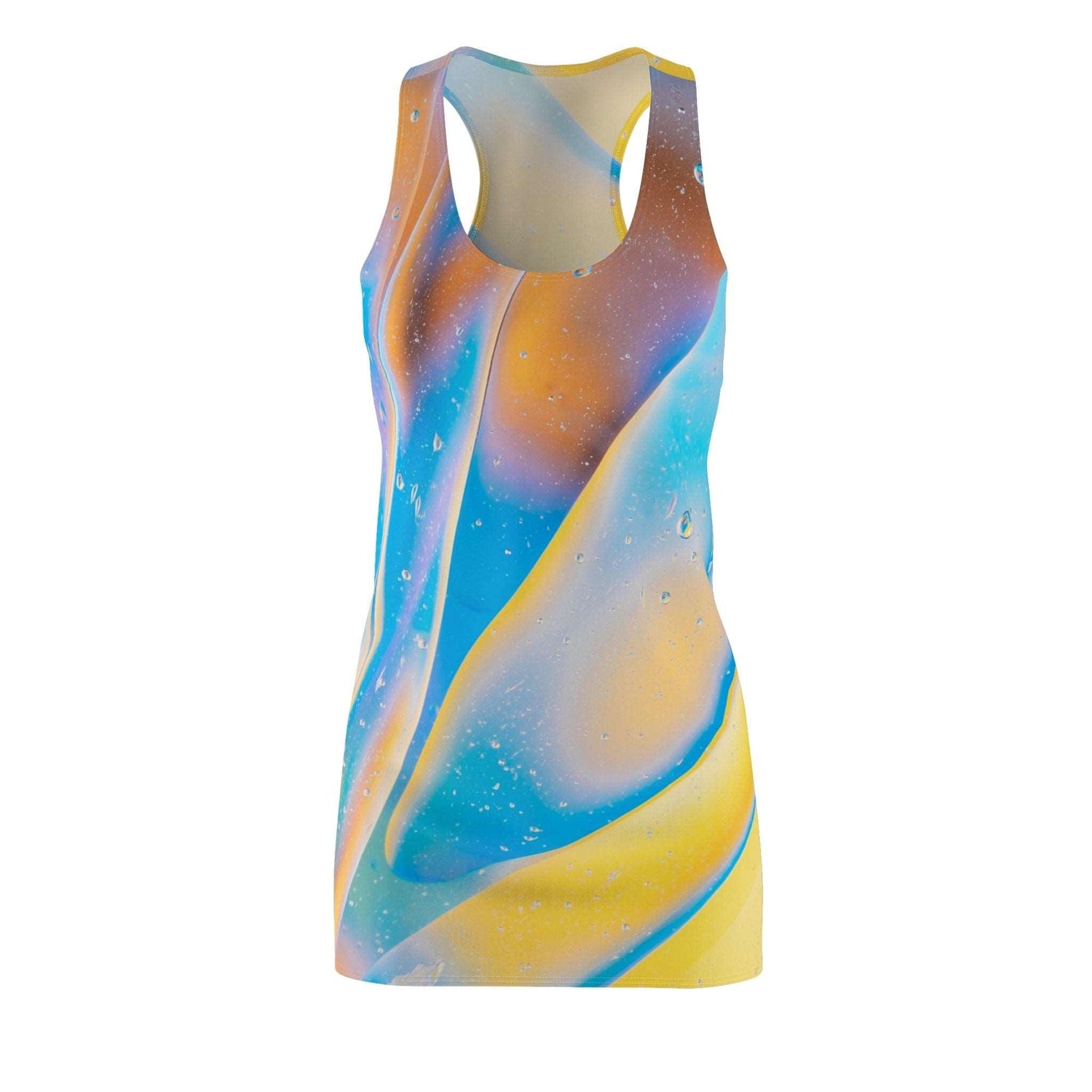 Blue and Yellow Swirl Women's Cut & Sew Racerback Dress