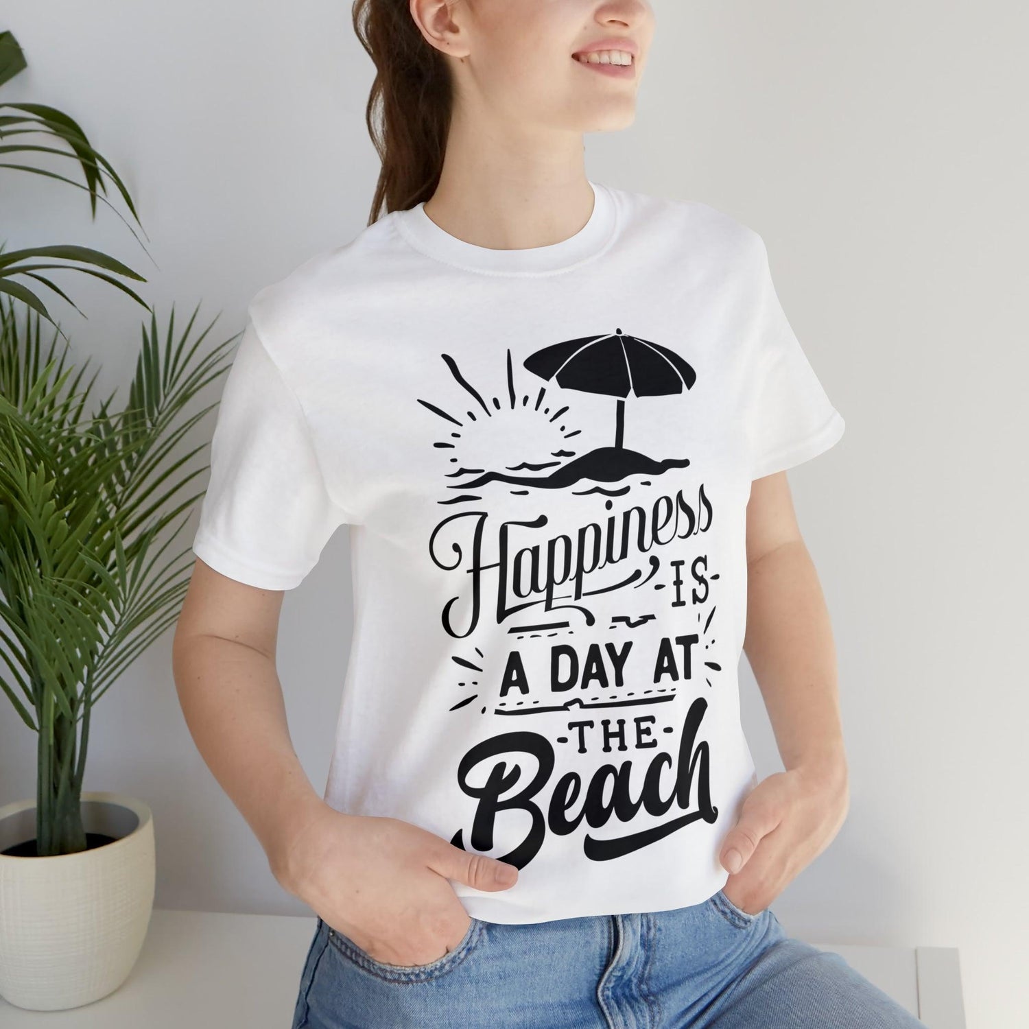 Happiness is a Day at the Beach Unisex Jersey Short Sleeve Tee - MessyBunFun - Your Destination for Stylish Unisex Clothing, Tops and bottoms - MessyBunFun.com