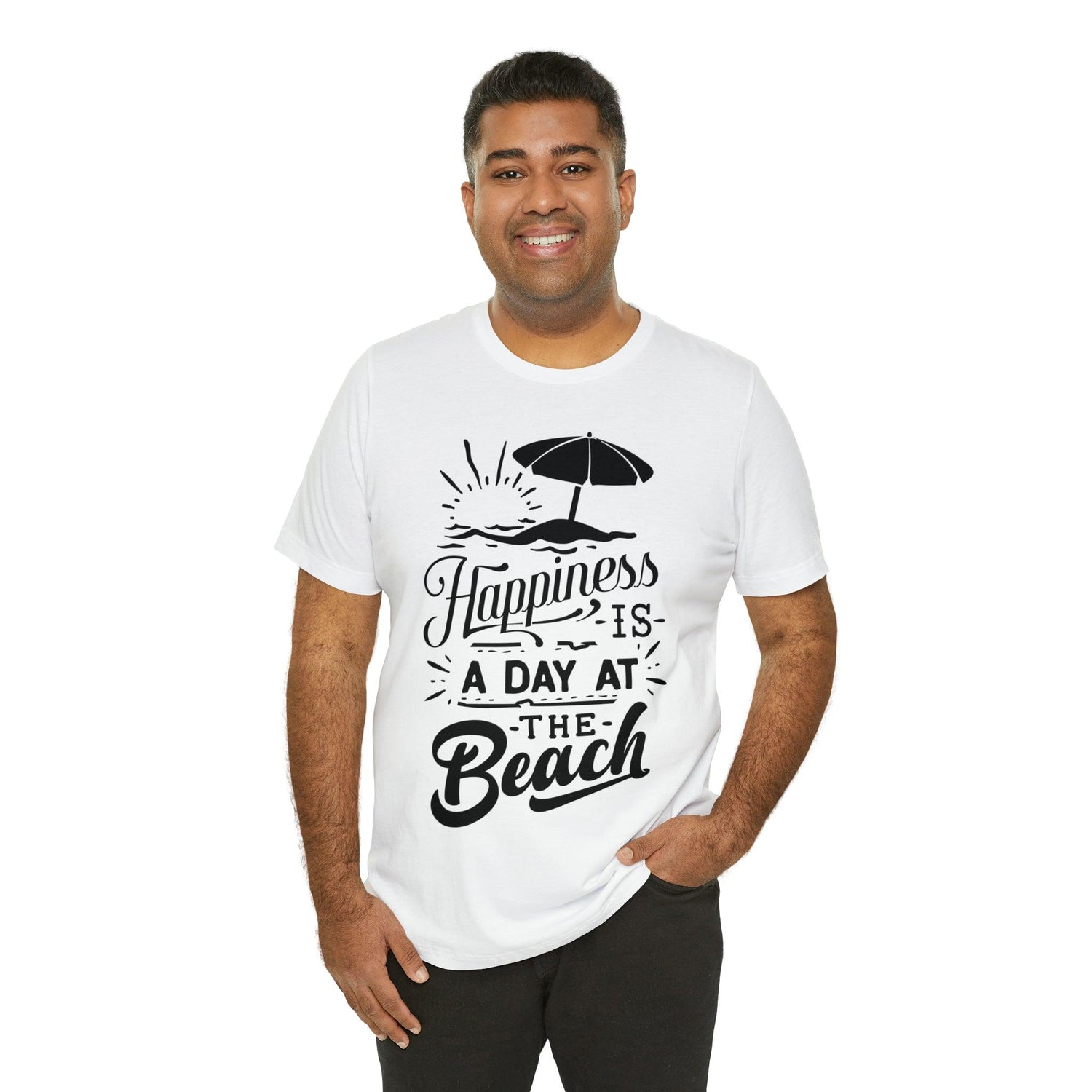 Happiness is a Day at the Beach Unisex Jersey Short Sleeve Tee - MessyBunFun - Your Destination for Stylish Unisex Clothing, Tops and bottoms - MessyBunFun.com