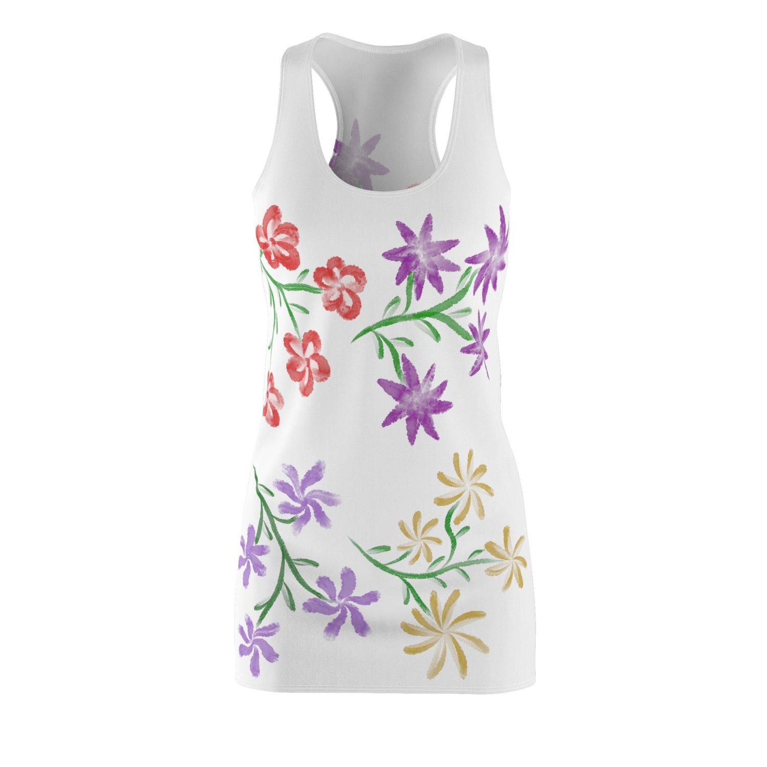 Meadow Flowers on White Women's Cut & Sew Racerback Dress