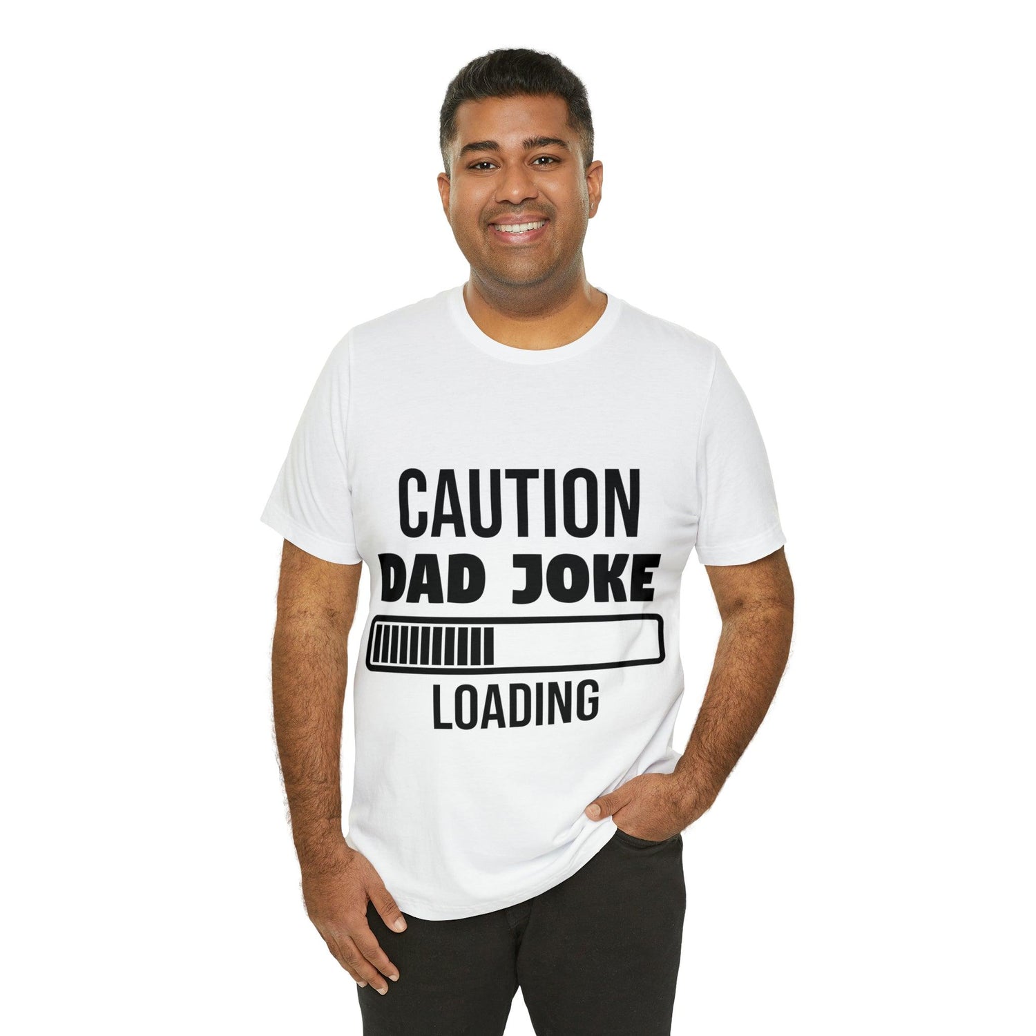 Caution Dad Joke Loading Unisex Jersey Short Sleeve Tee - MessyBunFun - Your Destination for Stylish Unisex Clothing, Tops and bottoms - MessyBunFun.com