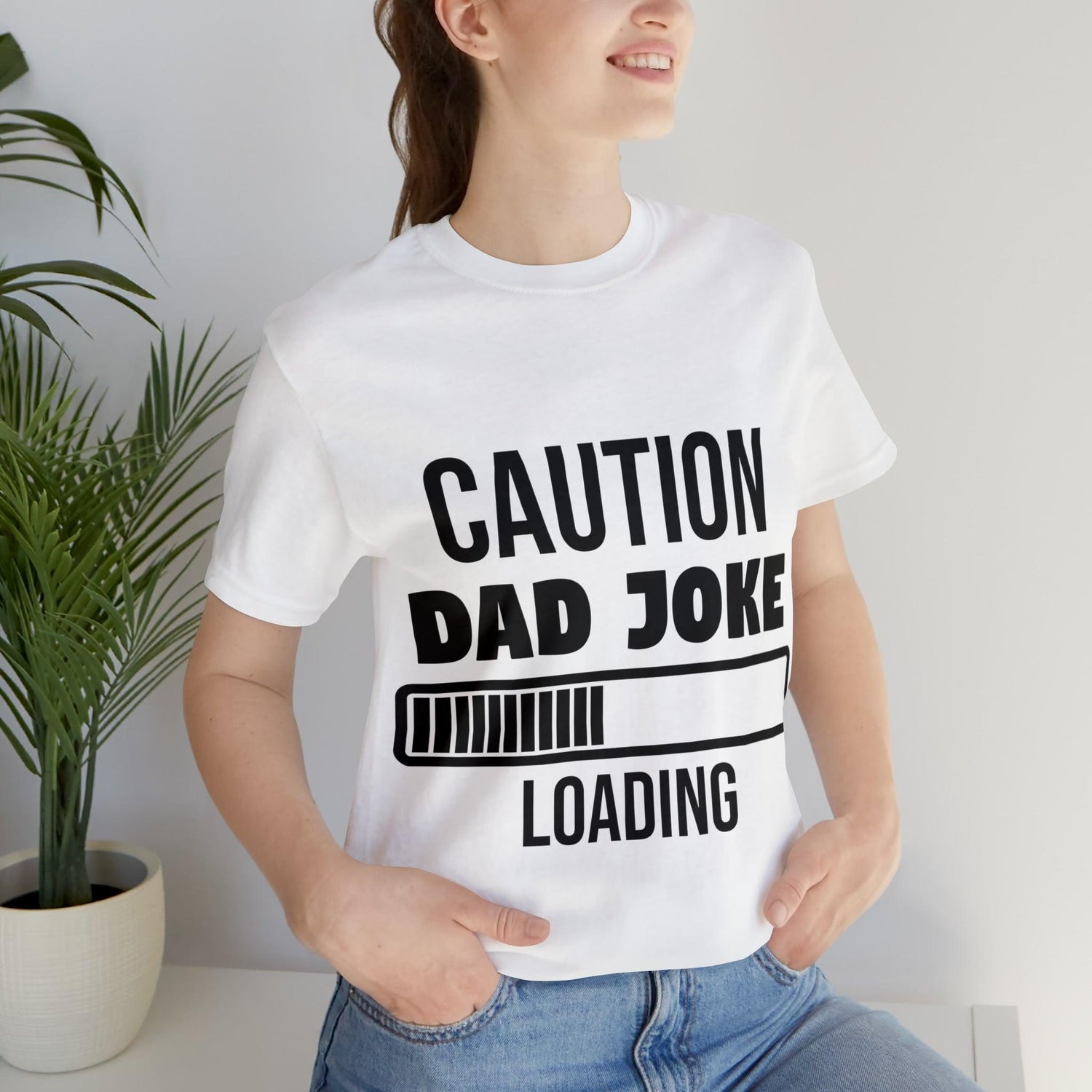 Caution Dad Joke Loading Unisex Jersey Short Sleeve Tee - MessyBunFun - Your Destination for Stylish Unisex Clothing, Tops and bottoms - MessyBunFun.com