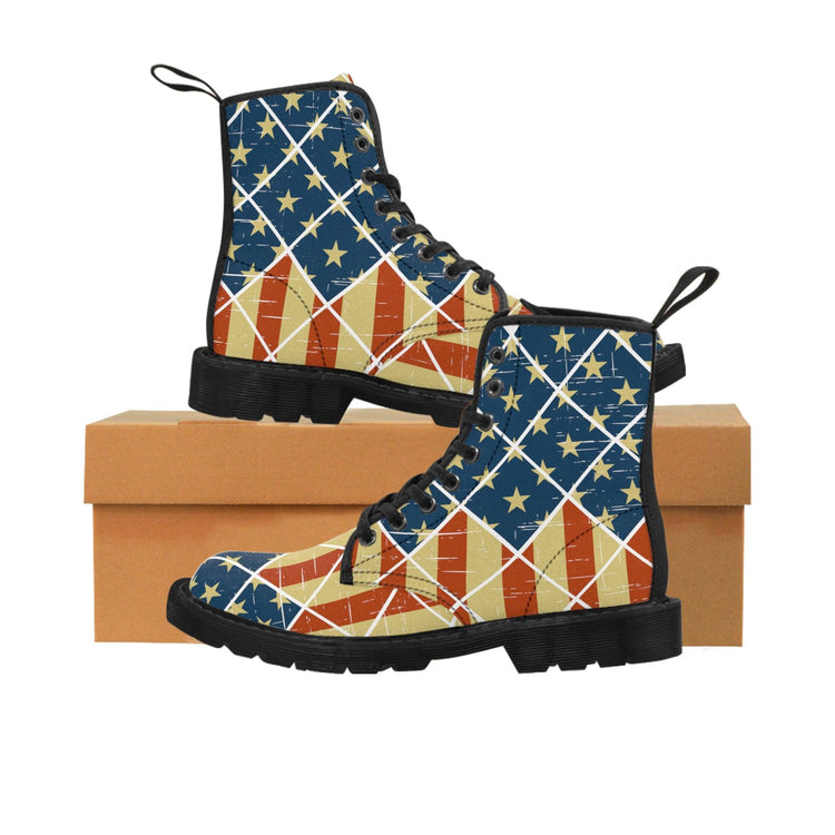 Red White Blue Diamonds Men's Canvas Boots - MessyBunFun - Your Destination for Stylish Unisex Clothing, Tops and bottoms - MessyBunFun.com