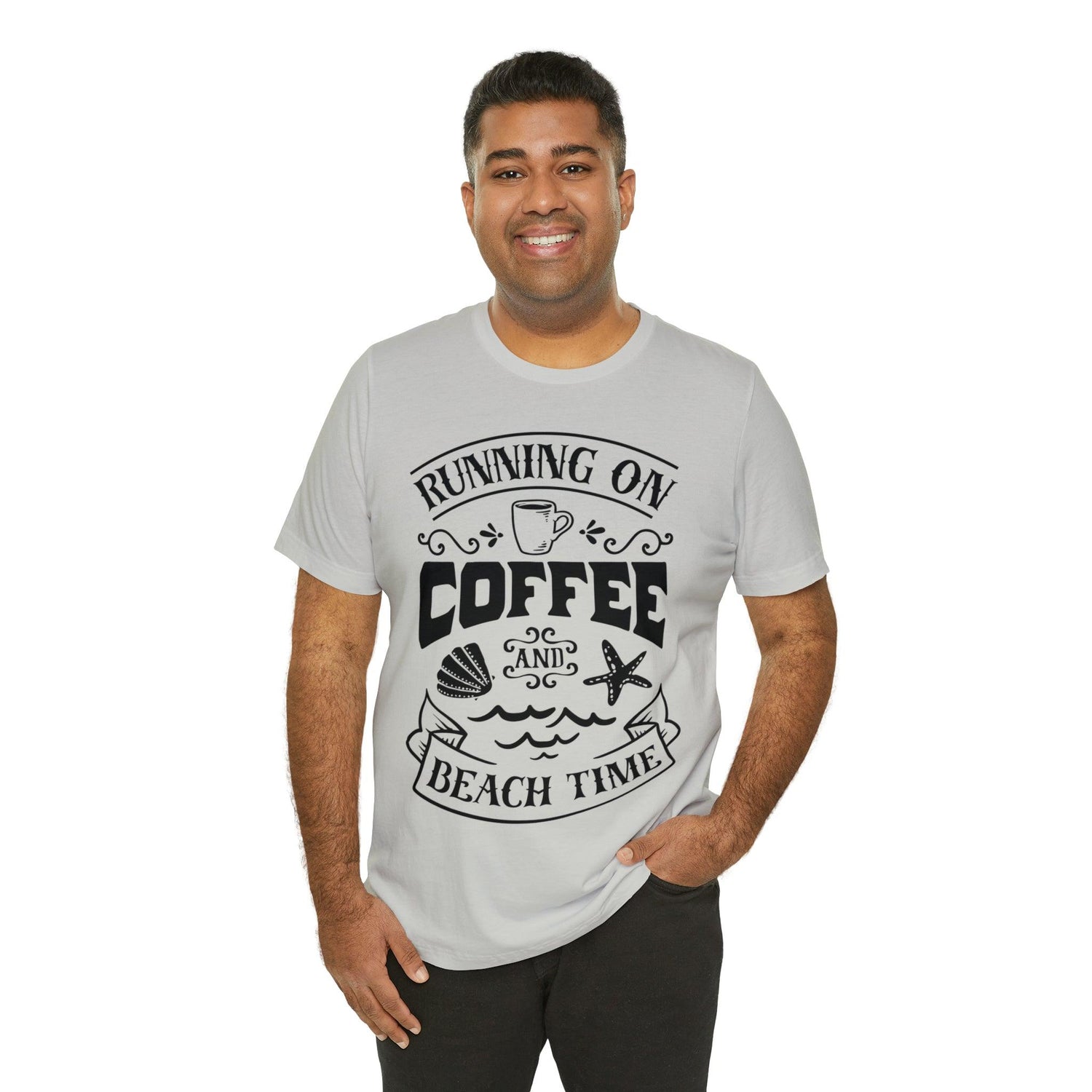 Running on Coffee and Beach Time Unisex Jersey Short Sleeve Tee