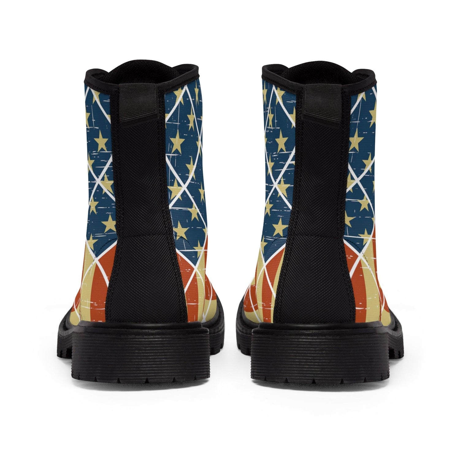 Red White Blue Diamonds Men's Canvas Boots - MessyBunFun - Your Destination for Stylish Unisex Clothing, Tops and bottoms - MessyBunFun.com