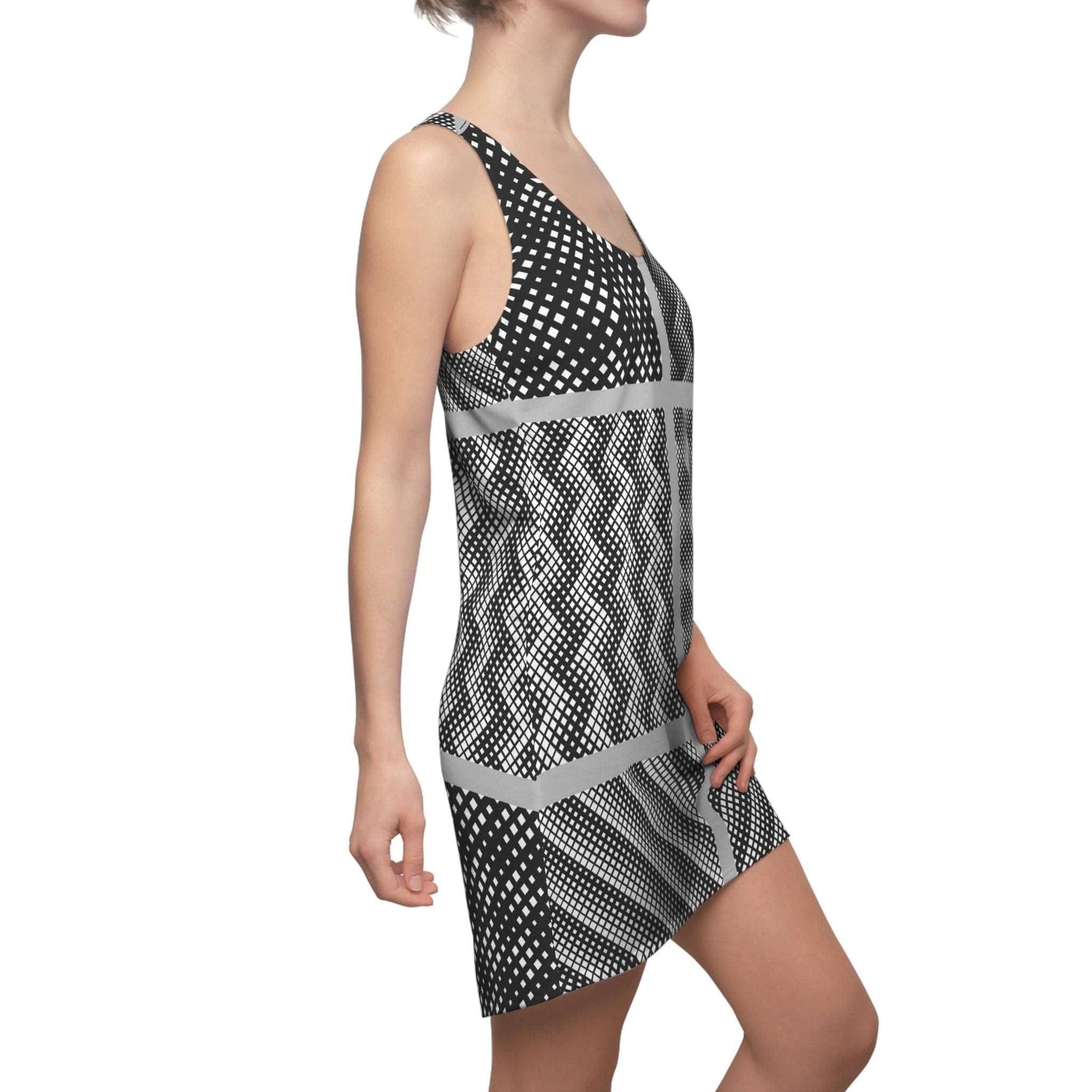 Black and White Graphic Squares Women's Cut & Sew Racerback Dress