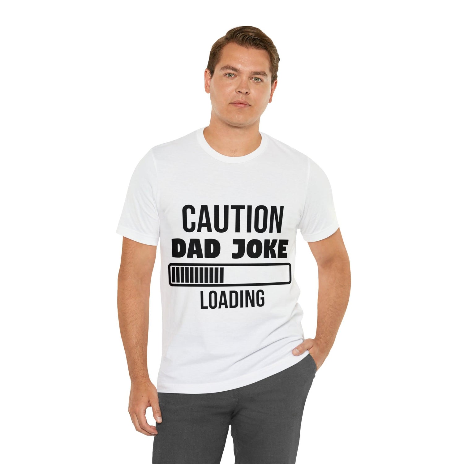 Caution Dad Joke Loading Unisex Jersey Short Sleeve Tee - MessyBunFun - Your Destination for Stylish Unisex Clothing, Tops and bottoms - MessyBunFun.com