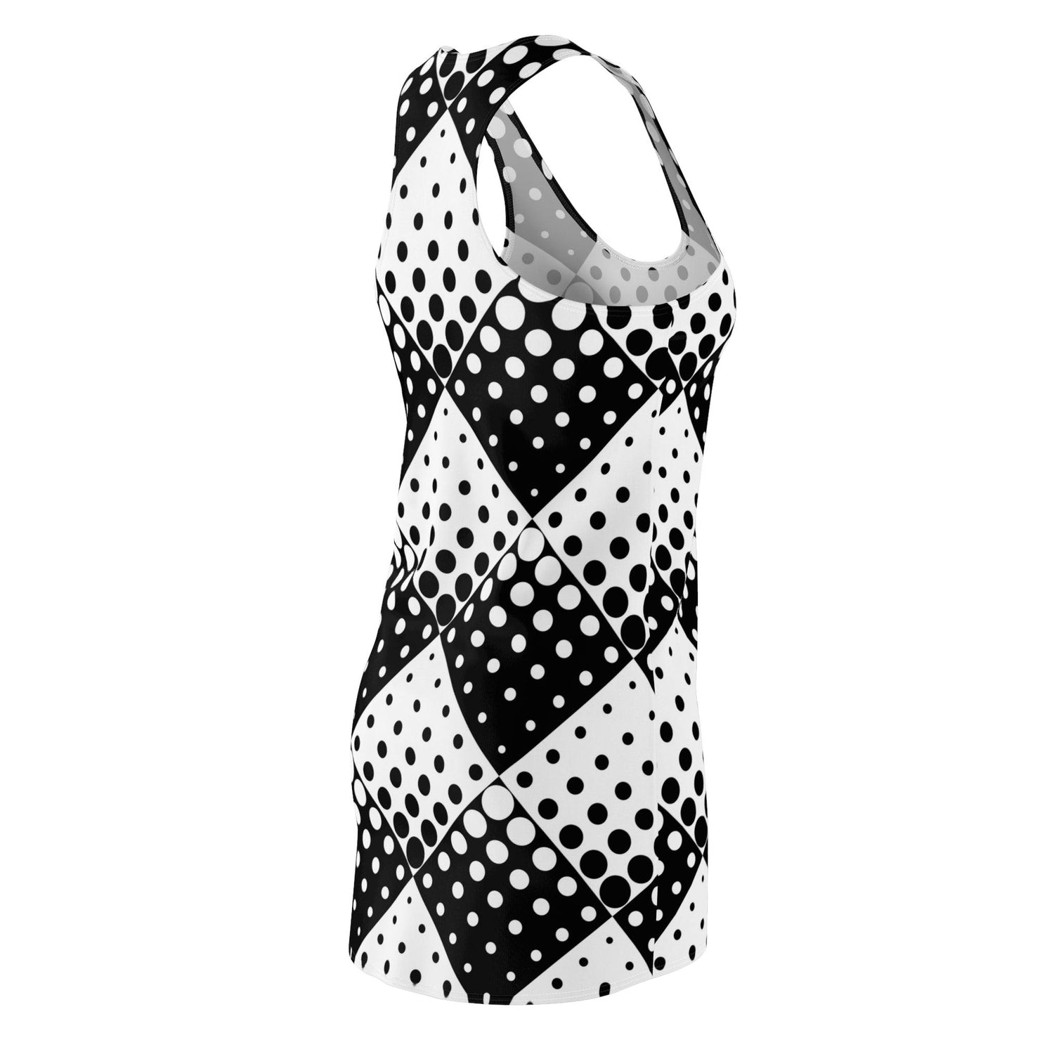 Black and White Polka Dot Squares Women's Cut & Sew Racerback Dress