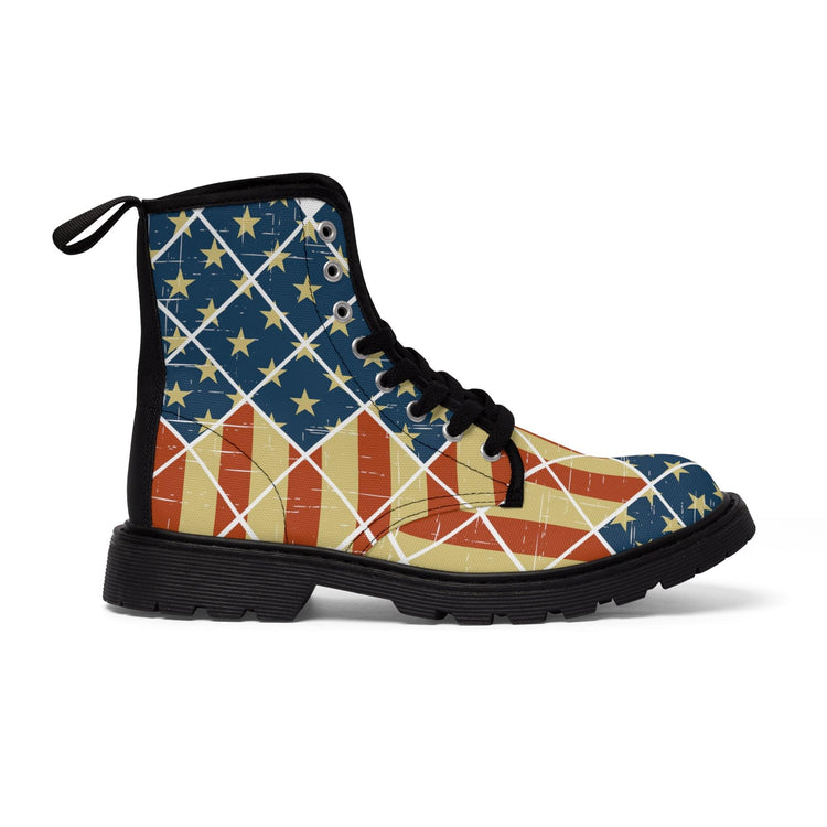 Red White Blue Diamonds Men's Canvas Boots - MessyBunFun - Your Destination for Stylish Unisex Clothing, Tops and bottoms - MessyBunFun.com