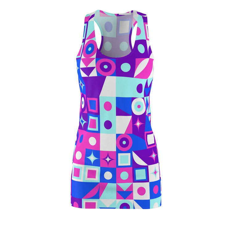 Pink Blue White Women's Cut & Sew Racerback Dress