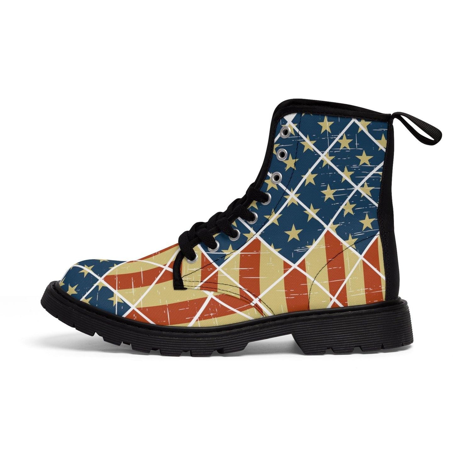 Red White Blue Diamonds Men's Canvas Boots - MessyBunFun - Your Destination for Stylish Unisex Clothing, Tops and bottoms - MessyBunFun.com