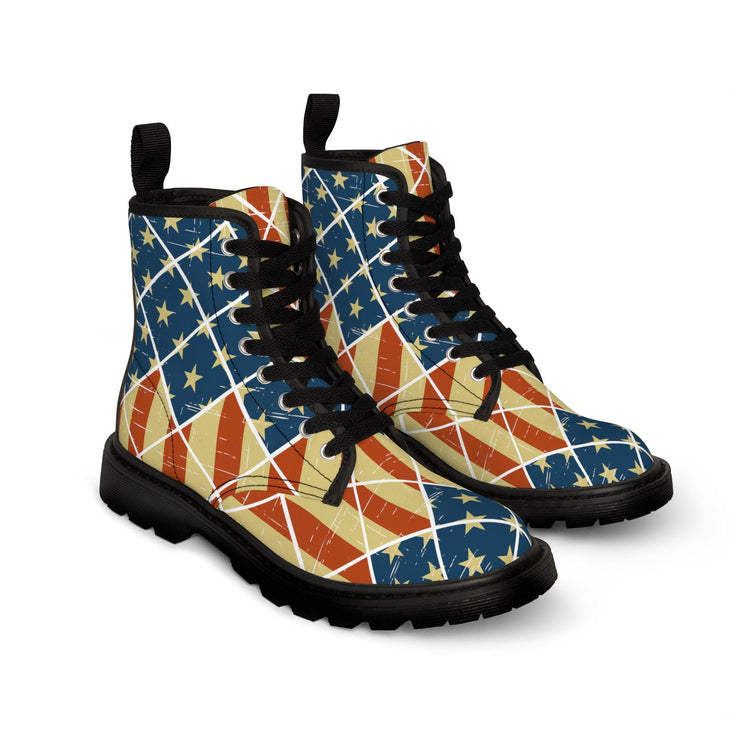 Red White Blue Diamonds Men's Canvas Boots - MessyBunFun - Your Destination for Stylish Unisex Clothing, Tops and bottoms - MessyBunFun.com