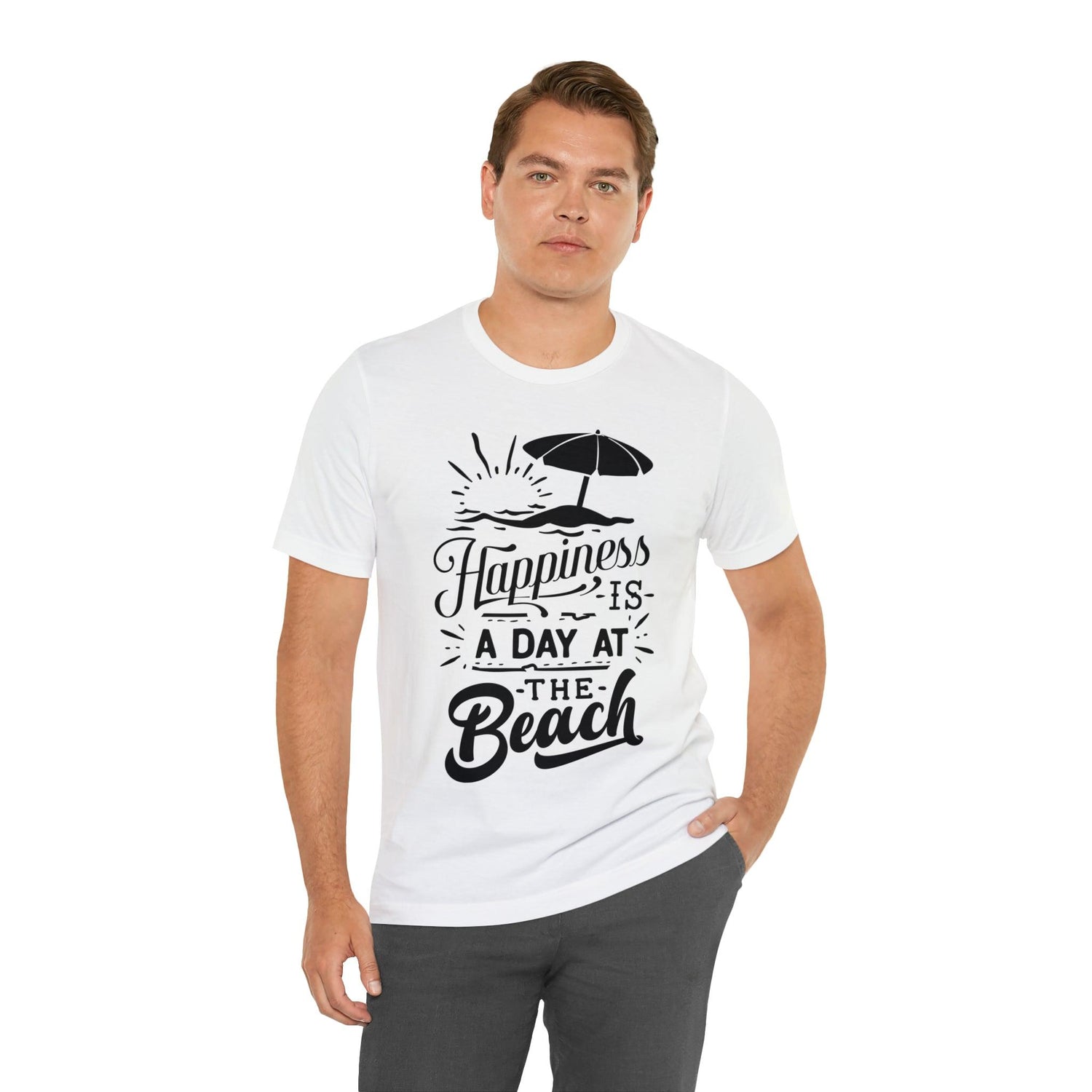 Happiness is a Day at the Beach Unisex Jersey Short Sleeve Tee - MessyBunFun - Your Destination for Stylish Unisex Clothing, Tops and bottoms - MessyBunFun.com