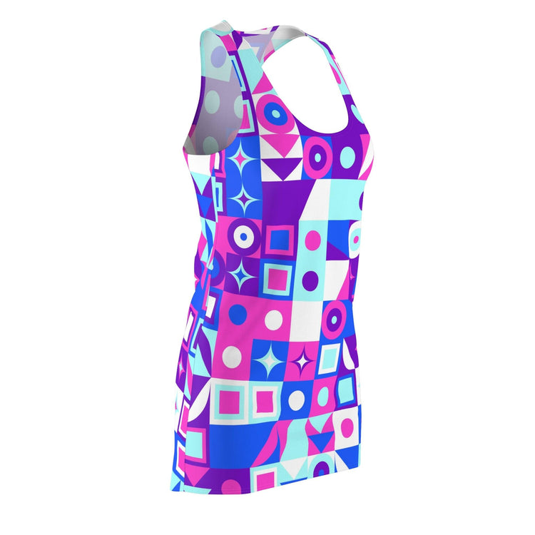 Pink Blue White Women's Cut & Sew Racerback Dress