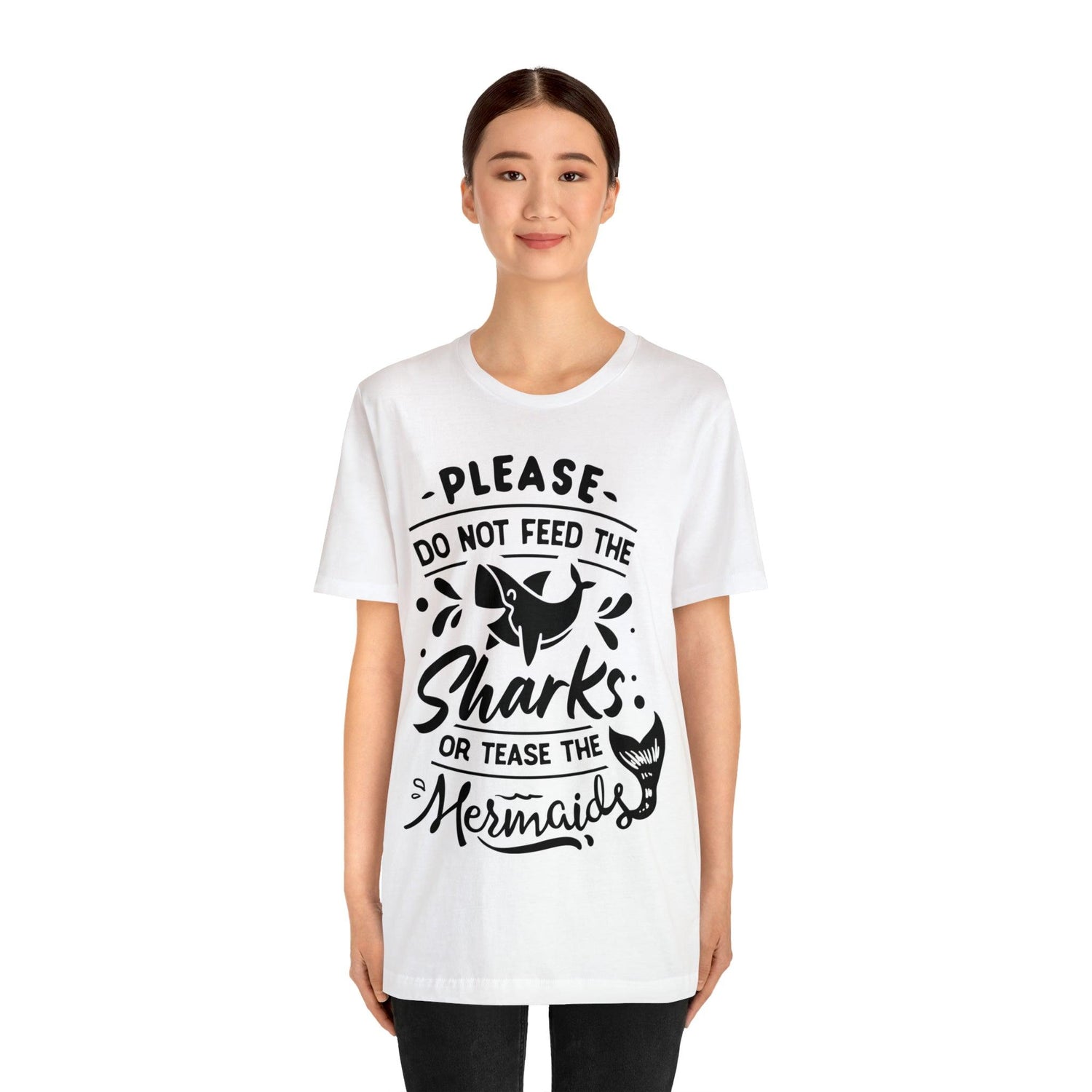 Please Don't Feed The Sharks Unisex Jersey Short Sleeve Tee - MessyBunFun - Your Destination for Stylish Unisex Clothing, Tops and bottoms - MessyBunFun.com