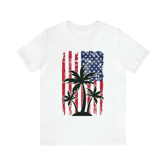 American Flag Palm Trees Unisex Jersey Short Sleeve Tee