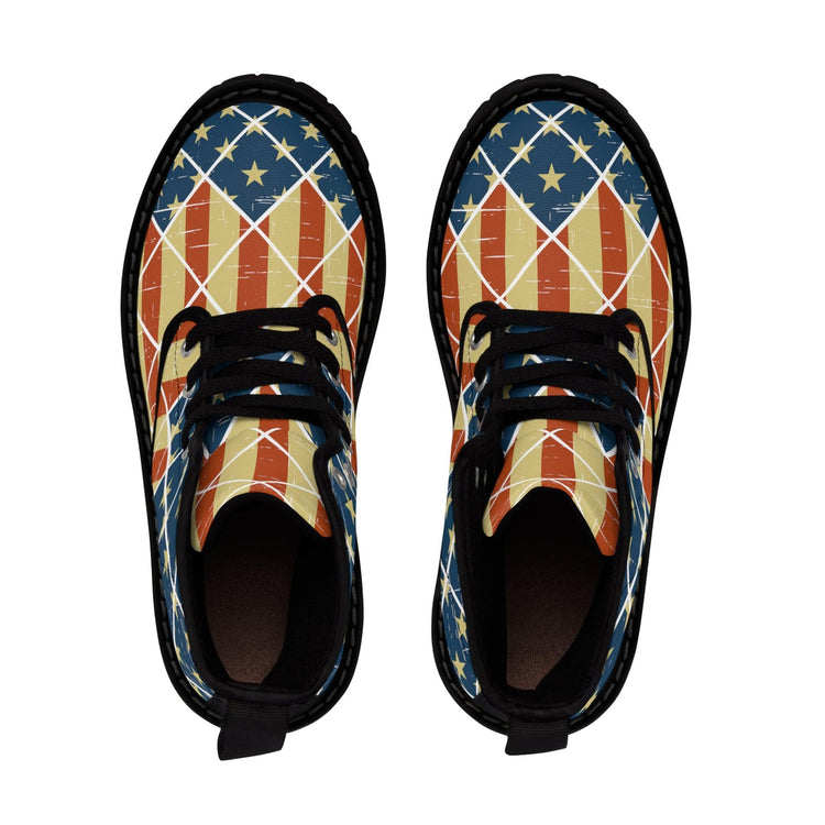 Red White Blue Diamonds Men's Canvas Boots - MessyBunFun - Your Destination for Stylish Unisex Clothing, Tops and bottoms - MessyBunFun.com