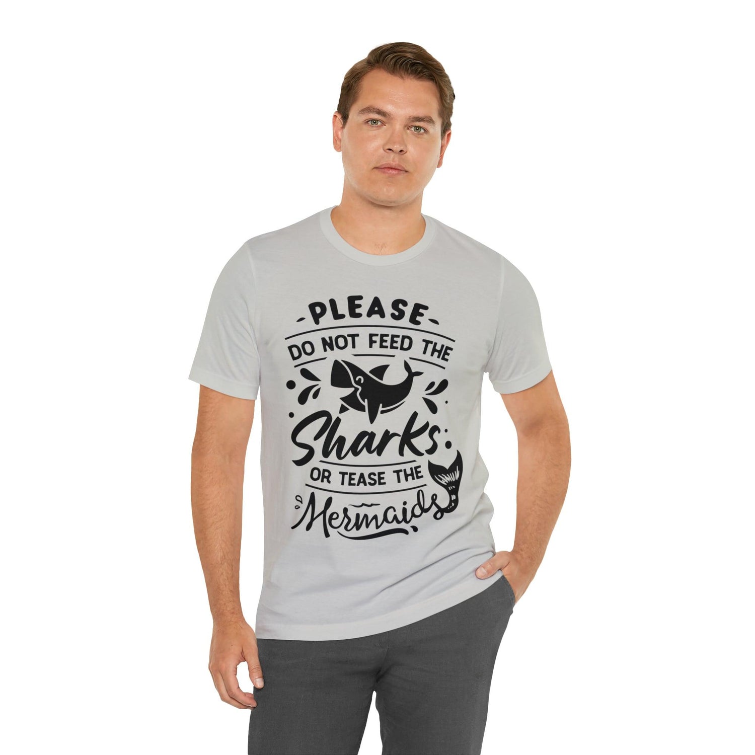 Please Don't Feed The Sharks Unisex Jersey Short Sleeve Tee - MessyBunFun - Your Destination for Stylish Unisex Clothing, Tops and bottoms - MessyBunFun.com