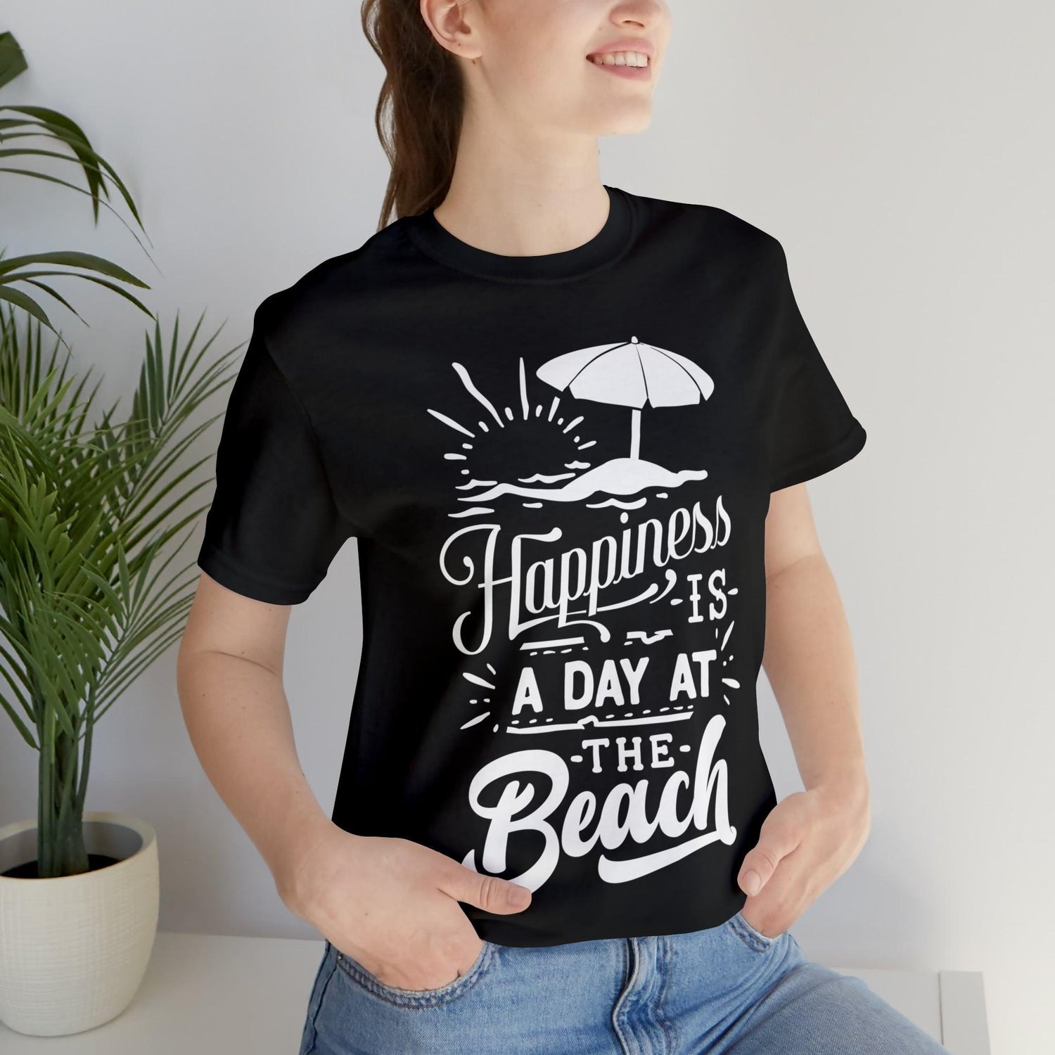 Happiness Is A Day At The Beach Unisex Jersey Short Sleeve Tee - MessyBunFun - Your Destination for Stylish Unisex Clothing, Tops and bottoms - MessyBunFun.com