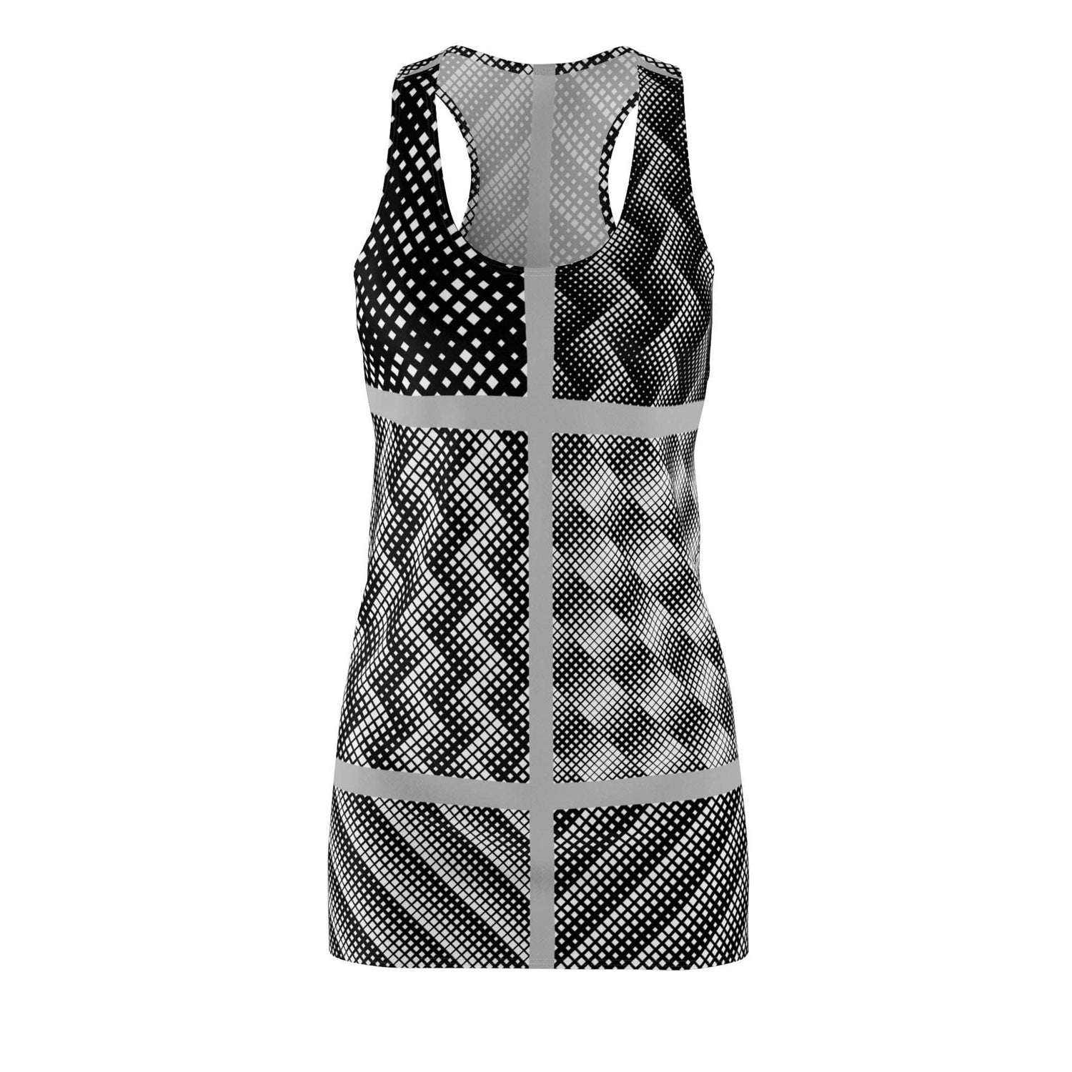 Black and White Graphic Squares Women's Cut & Sew Racerback Dress