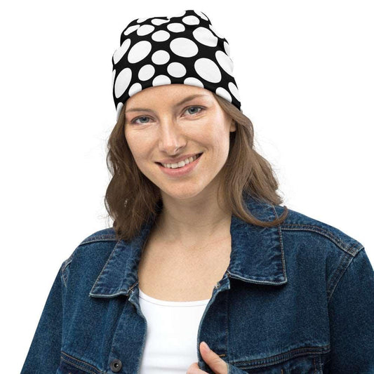 Black and White Dots Beanie - MessyBunFun - Your Destination for Stylish Unisex Clothing, Tops and bottoms - MessyBunFun.com