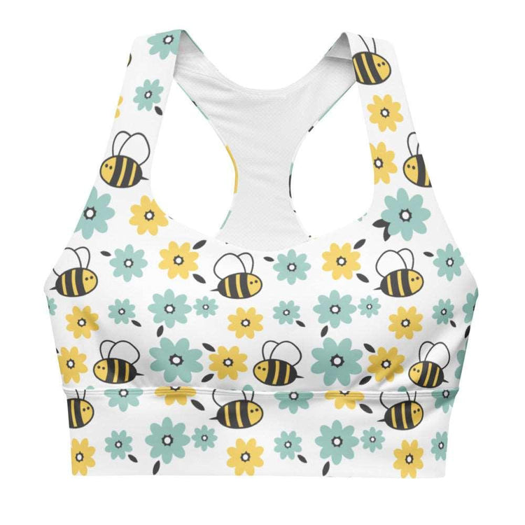 Bees and Flowers Longline Sports Bra