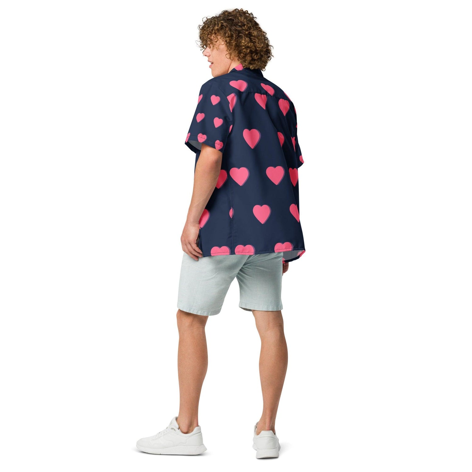 Big Pink Hearts Unisex Button Shirt - MessyBunFun.com