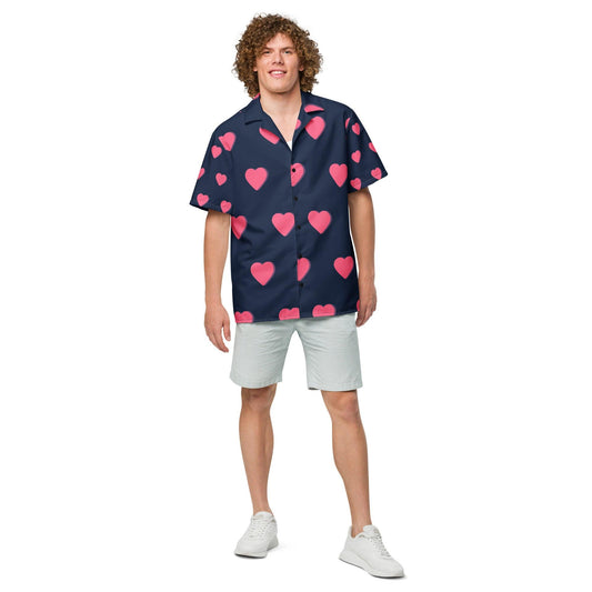 Big Pink Hearts Unisex Button Shirt - MessyBunFun.com