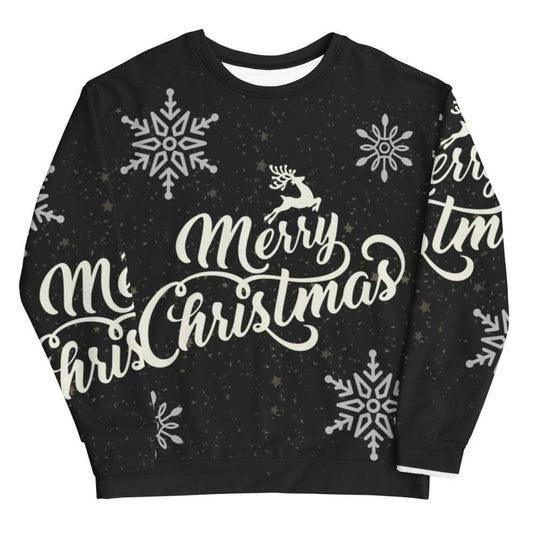 Black Merry Christmas Ugly Sweater Unisex Sweatshirt - MessyBunFun - Your Destination for Stylish Unisex Clothing, Tops and bottoms - MessyBunFun.com