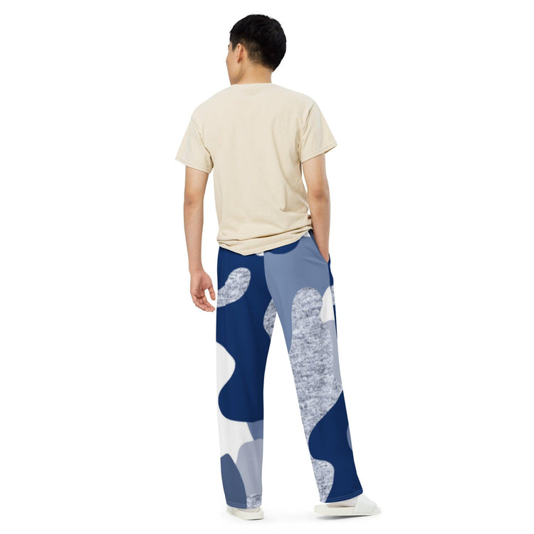 Blue Grey Puzzle Unisex Wide-Leg Pants - MessyBunFun - Your Destination for Stylish Unisex Clothing, Tops and bottoms - MessyBunFun.com