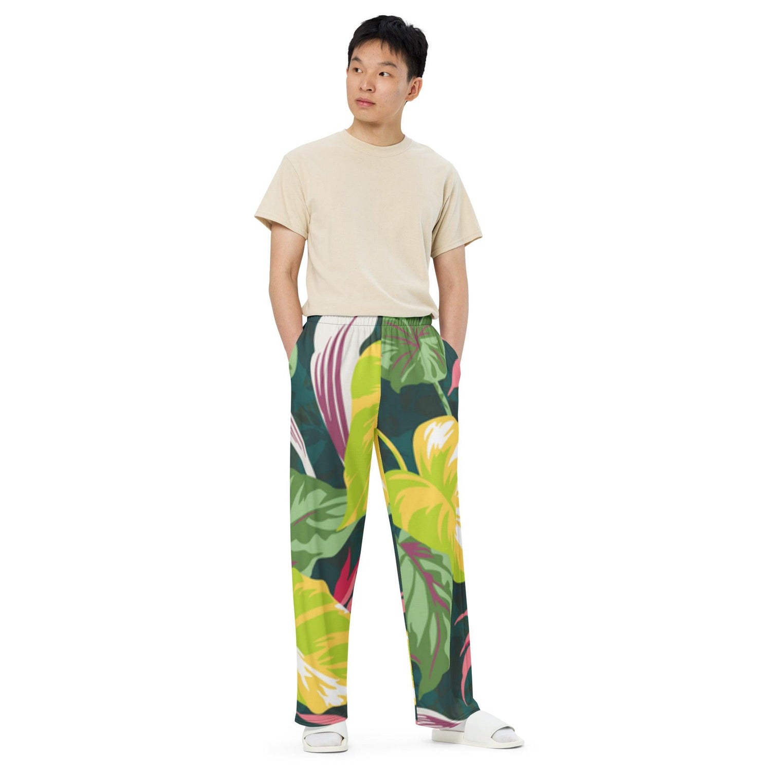 Tropical Fever Unisex Wide-Leg Pants - MessyBunFun - Your Destination for Stylish Unisex Clothing, Tops and bottoms - MessyBunFun.com