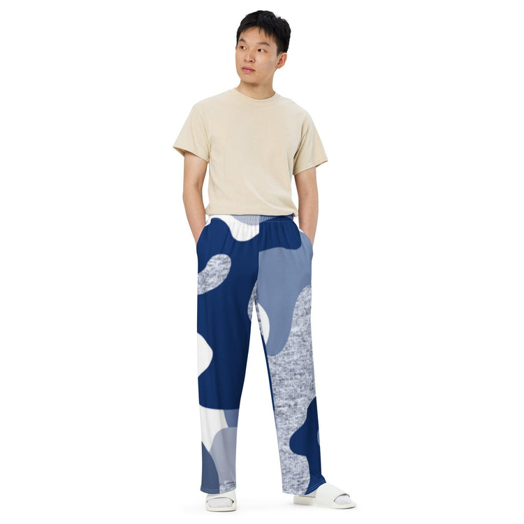 Blue Grey Puzzle Unisex Wide-Leg Pants - MessyBunFun - Your Destination for Stylish Unisex Clothing, Tops and bottoms - MessyBunFun.com