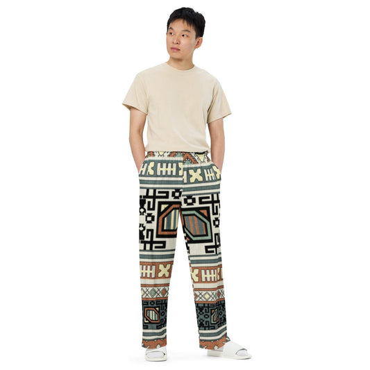 Tribal Elders Unisex Wide-Leg Pants - MessyBunFun - Your Destination for Stylish Unisex Clothing, Tops and bottoms - MessyBunFun.com