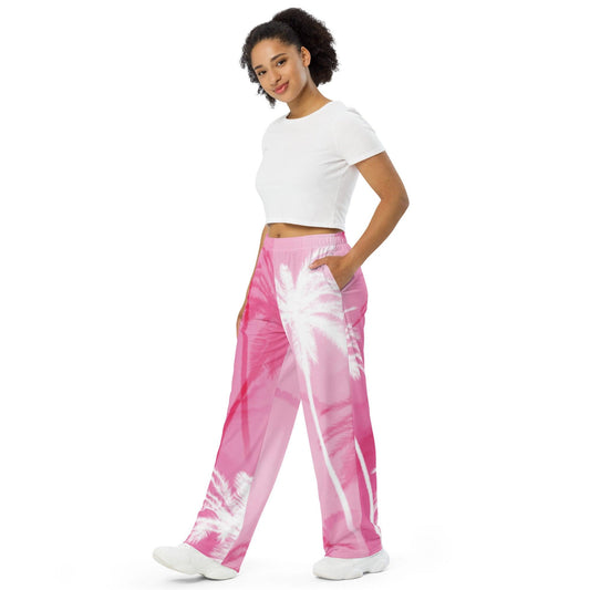 Pink Tropics unisex wide-leg pants