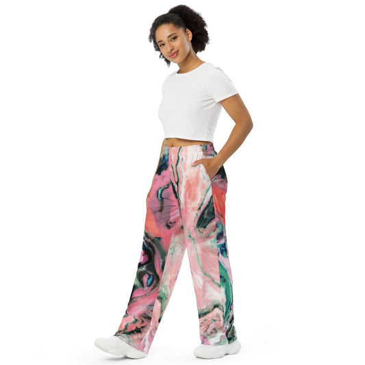 Pink and Black unisex wide-leg pants