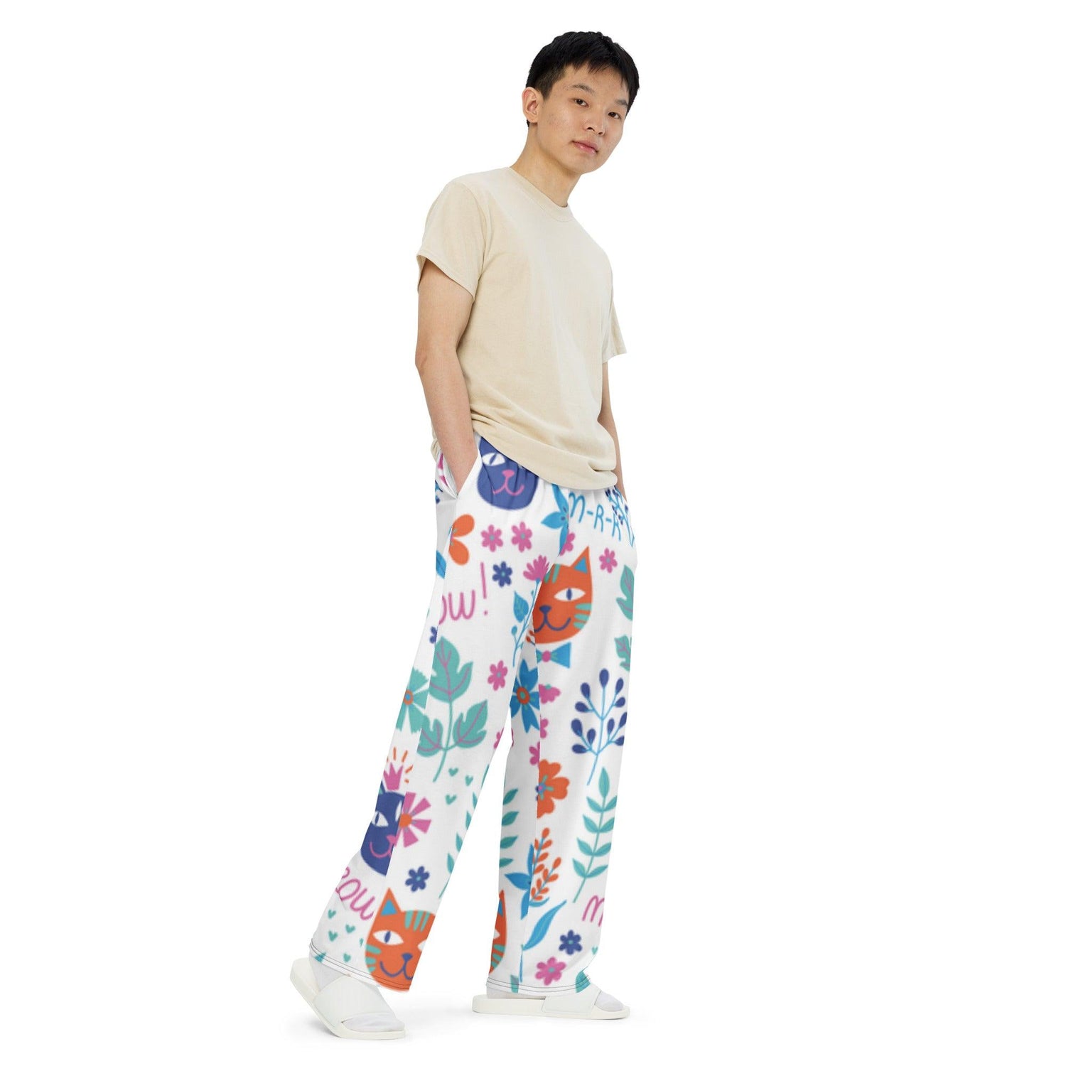 Kitty Garden Unisex Wide-Leg Pants - MessyBunFun - Your Destination for Stylish Unisex Clothing, Tops and bottoms - MessyBunFun.com