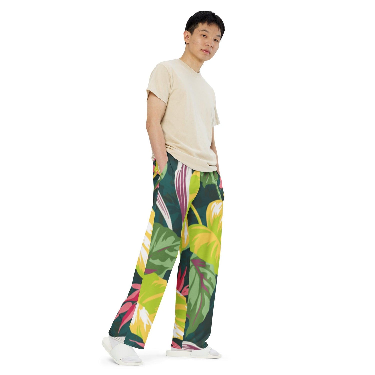 Tropical Fever Unisex Wide-Leg Pants - MessyBunFun - Your Destination for Stylish Unisex Clothing, Tops and bottoms - MessyBunFun.com