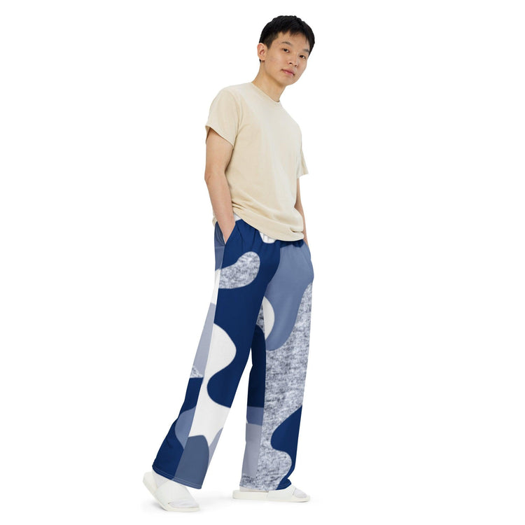 Blue Grey Puzzle Unisex Wide-Leg Pants - MessyBunFun - Your Destination for Stylish Unisex Clothing, Tops and bottoms - MessyBunFun.com