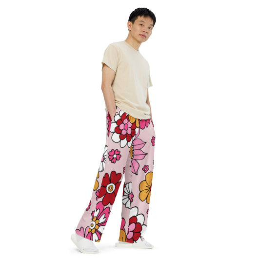 Rosy Day Unisex Wide-Leg Pants - MessyBunFun - Your Destination for Stylish Unisex Clothing, Tops and bottoms - MessyBunFun.com