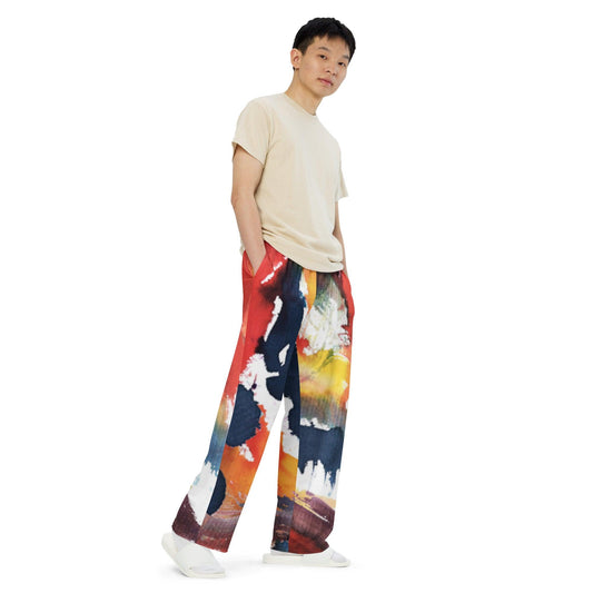 Orange and Black Pallet Unisex wide-leg pants