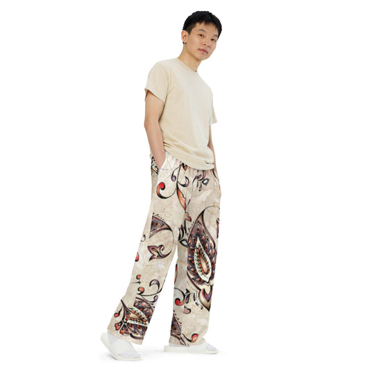 Paisley Vine Unisex Wide-Leg Pants - MessyBunFun - Your Destination for Stylish Unisex Clothing, Tops and bottoms - MessyBunFun.com