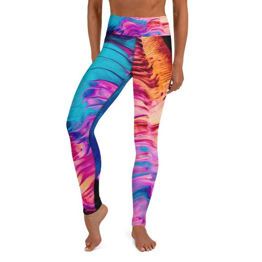 Blue and Pink Swirl High Waisted Yoga Leggings - MessyBunFun - Your Destination for Stylish Unisex Clothing, Tops and bottoms - MessyBunFun.com