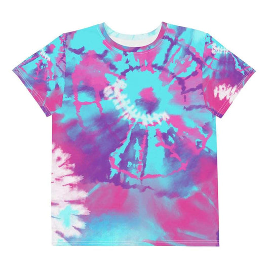 Blue and Pink Tie-Dye Youth Crew Neck T-Shirt
