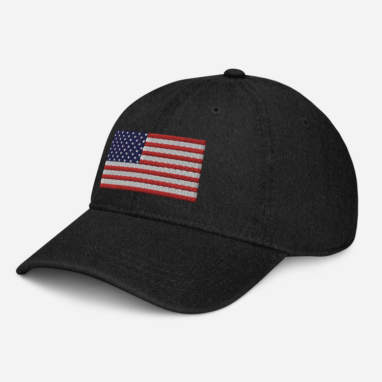 Embroidered American Flag Pigment-Dyed Denim Hat