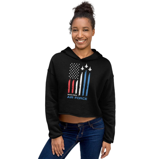 Air Force American Flag Crop Hoodie - MessyBunFun - Your Destination for Stylish Unisex Clothing, Tops and bottoms - MessyBunFun.com