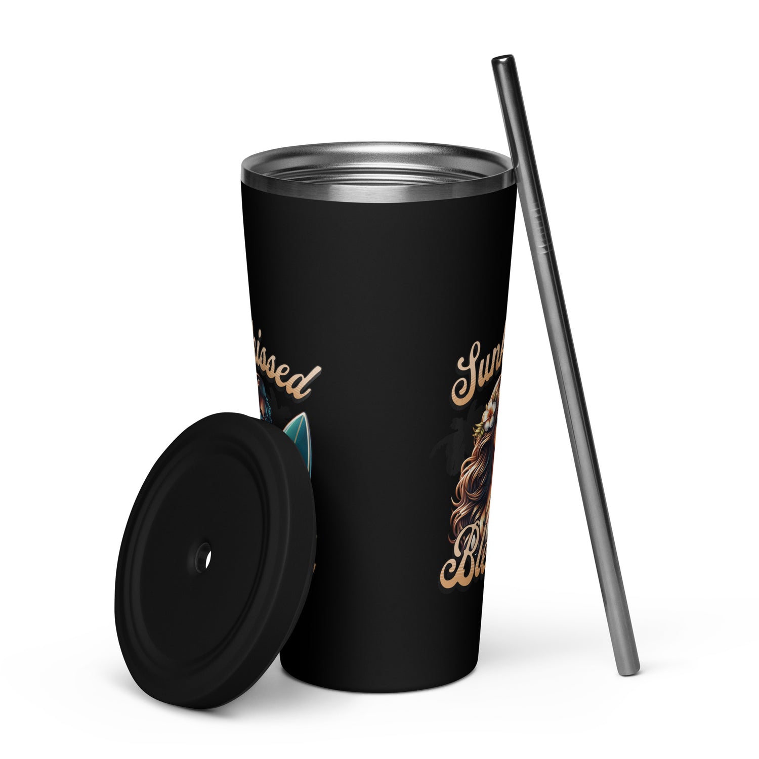 Sunkissed Blessed Insulated Tumbler with a Straw - MessyBunFun - Your Destination for Stylish Unisex Clothing, Tops and bottoms - MessyBunFun.com