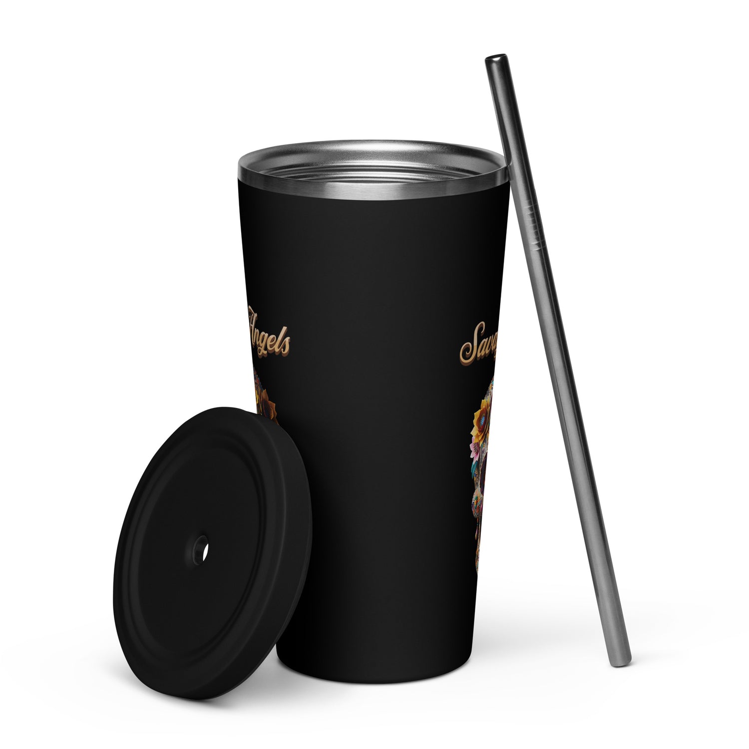 Savage Angels Insulated Tumbler with a Straw - MessyBunFun - Your Destination for Stylish Unisex Clothing, Tops and bottoms - MessyBunFun.com