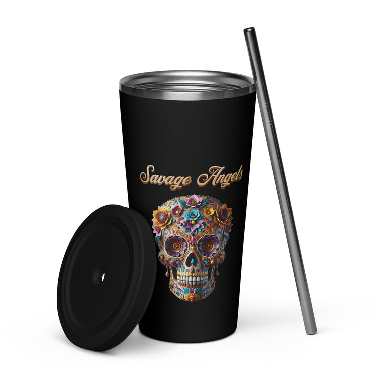 Savage Angels Insulated Tumbler with a Straw - MessyBunFun - Your Destination for Stylish Unisex Clothing, Tops and bottoms - MessyBunFun.com